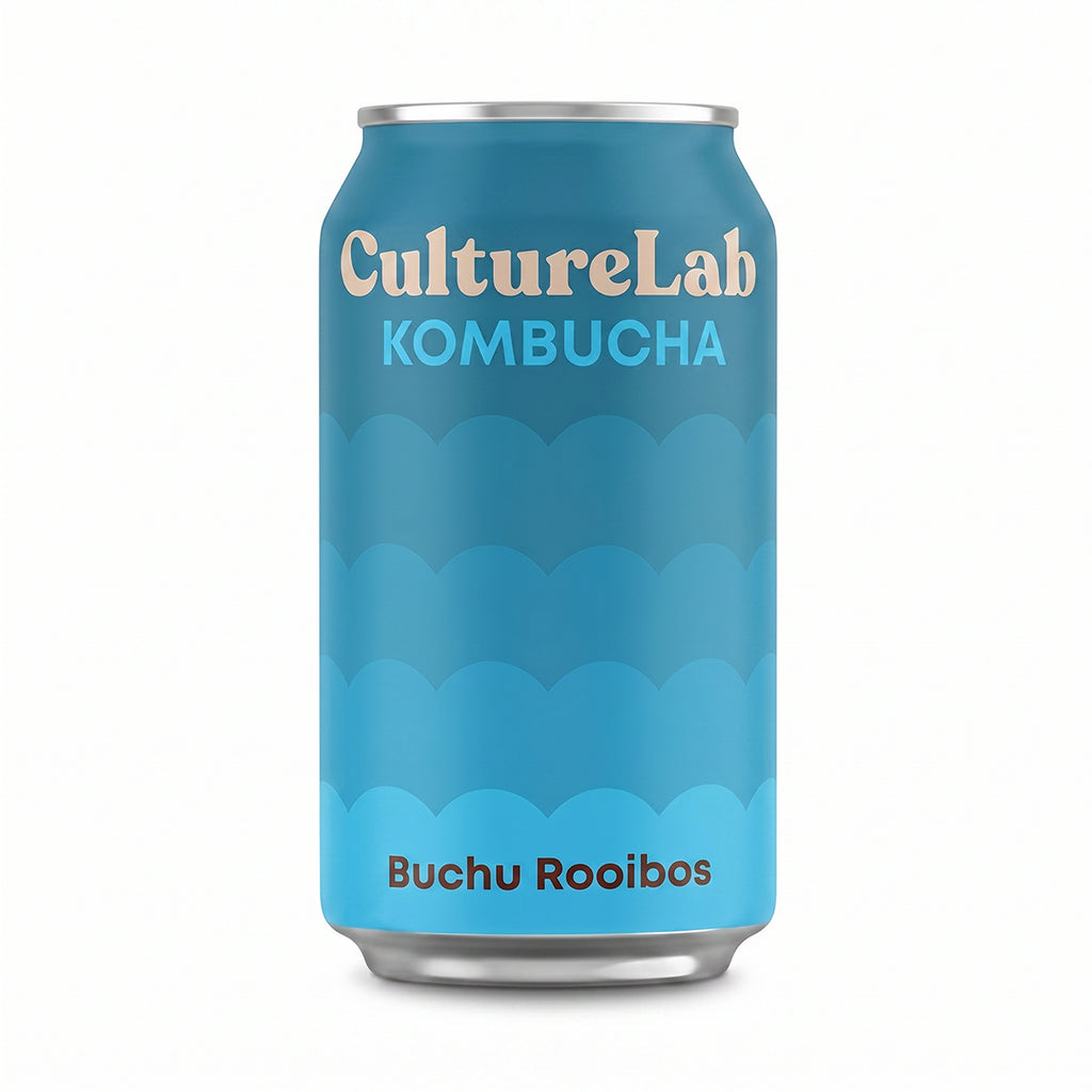 Blue CultureLab Buchu Rooibos kombucha can shown from the front