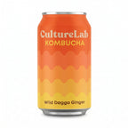 CultureLab Wild Dagga Ginger kombucha can with orange-to-yellow gradient and wavy pattern