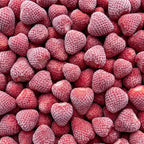 Close-up of whole frozen strawberries coated with frost